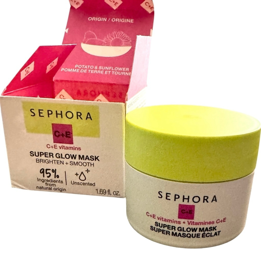 2 New Sephora Super Glow Masks 1.69 oz Vitamin C and E Face Mask, Smooth - Picture 5 of 6